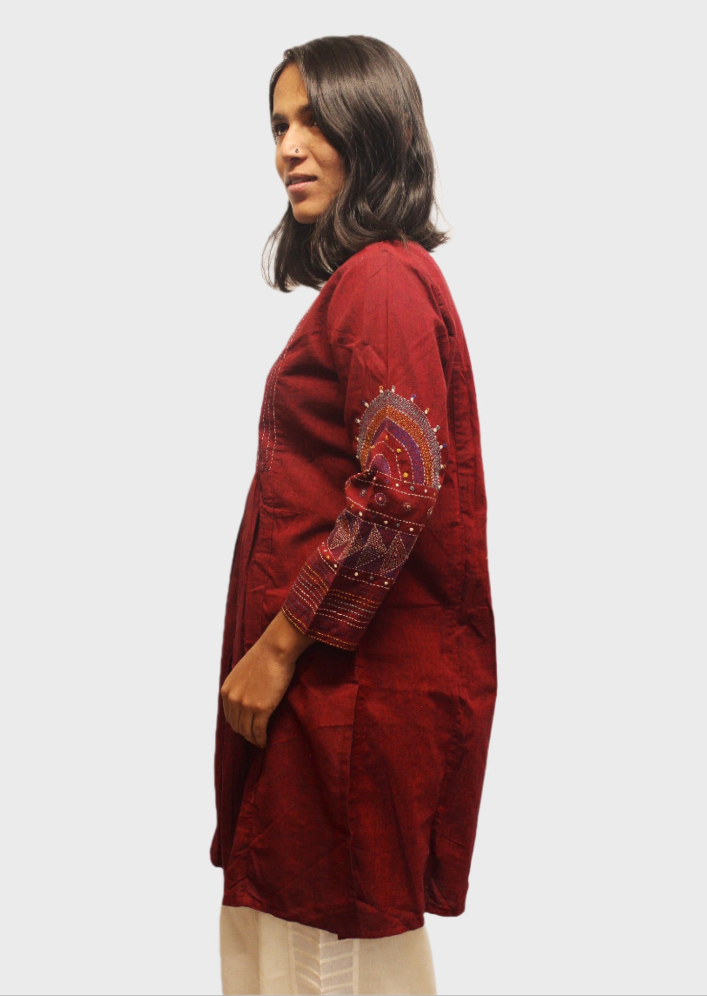 cotton top with mandana embroidery on sleeves