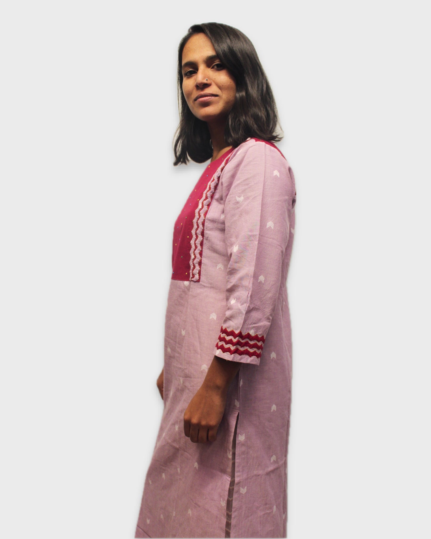 Handcrafted Cotton Kurta with Appliqué Details - Pink