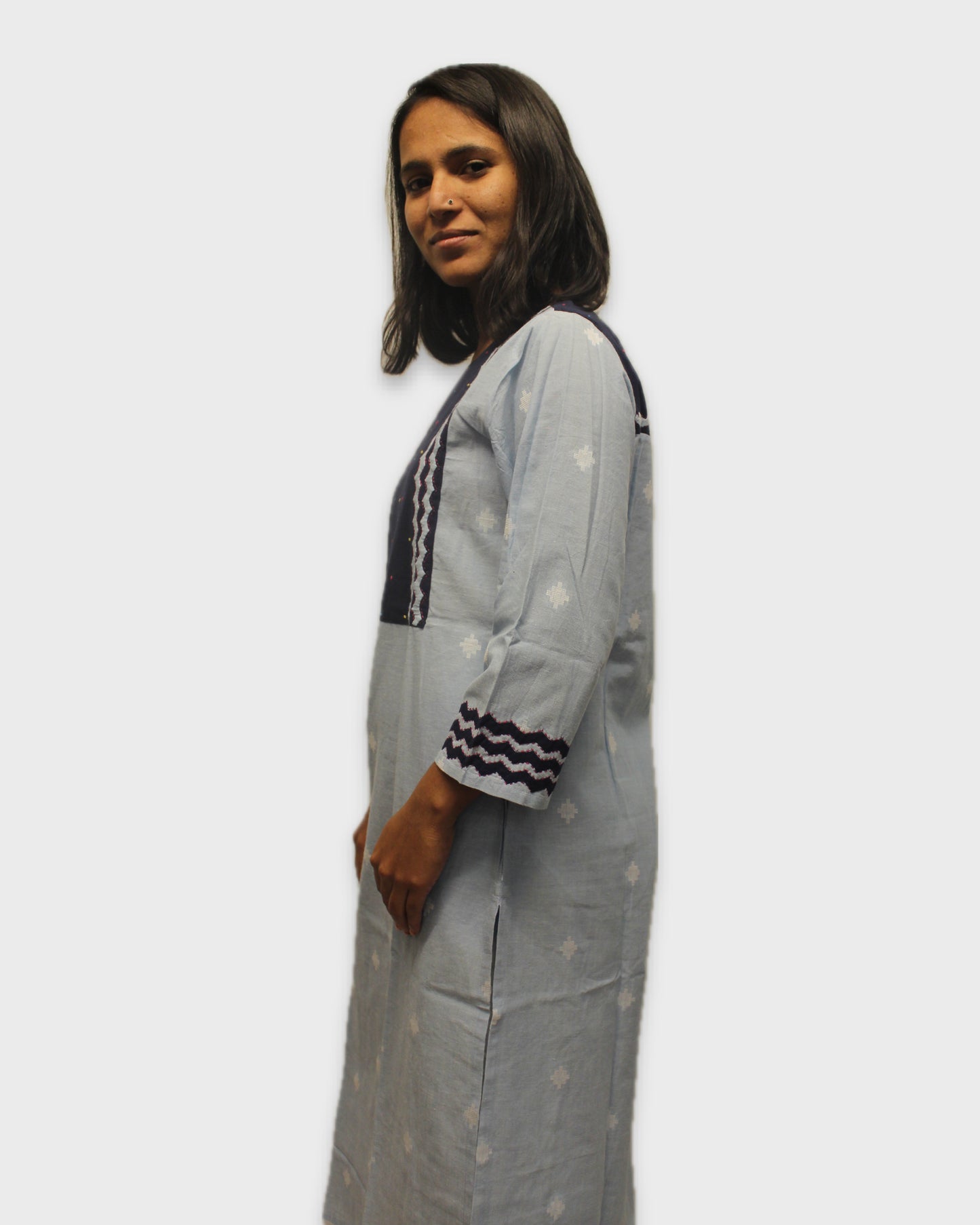 Handcrafted Cotton Kurta with Appliqué Details - Light Blue