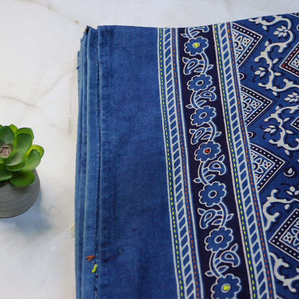Handcrafted Ajrakh Print Double Bedcover - Blue