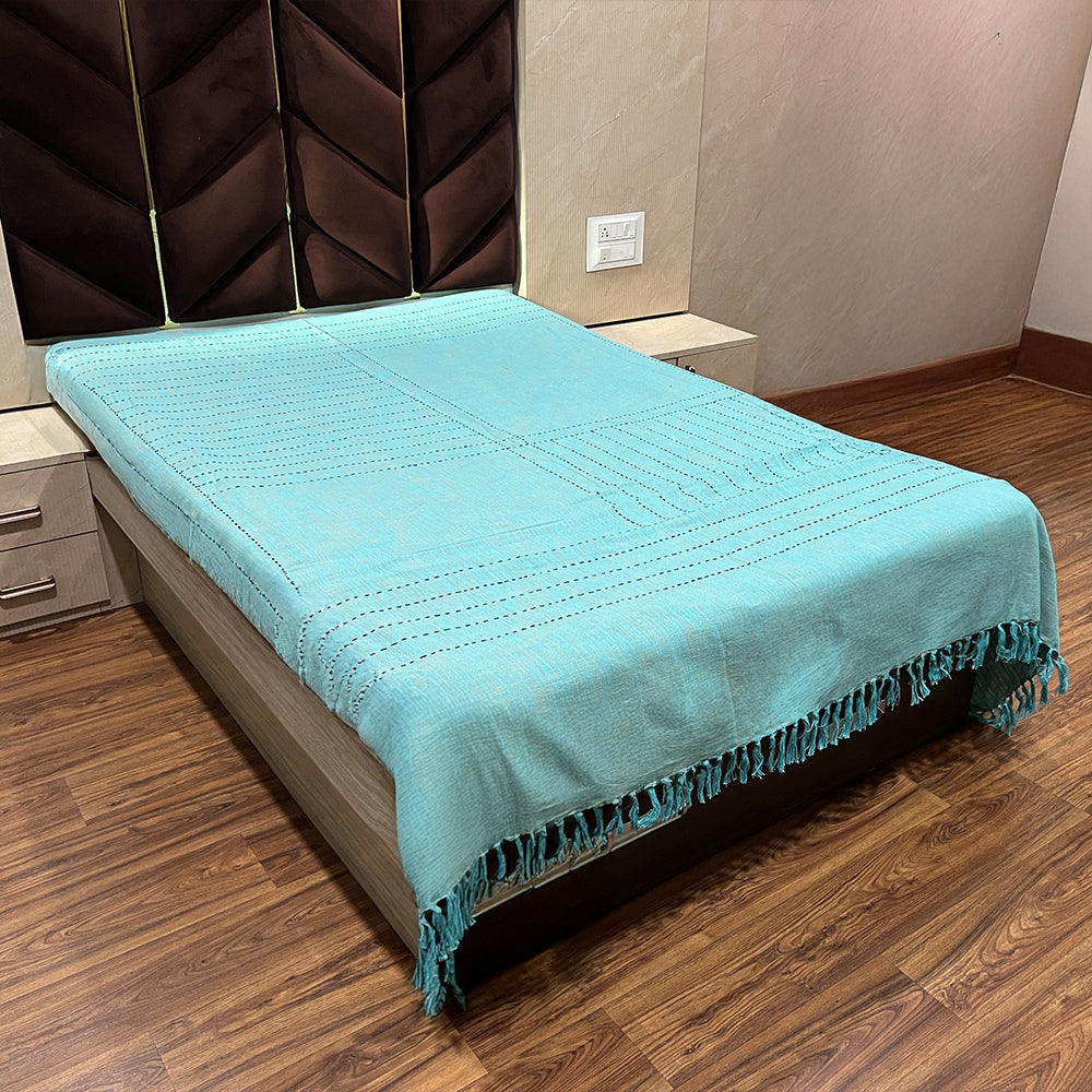 Handloom Harmony Double Bed Bedcover - Sky Blue