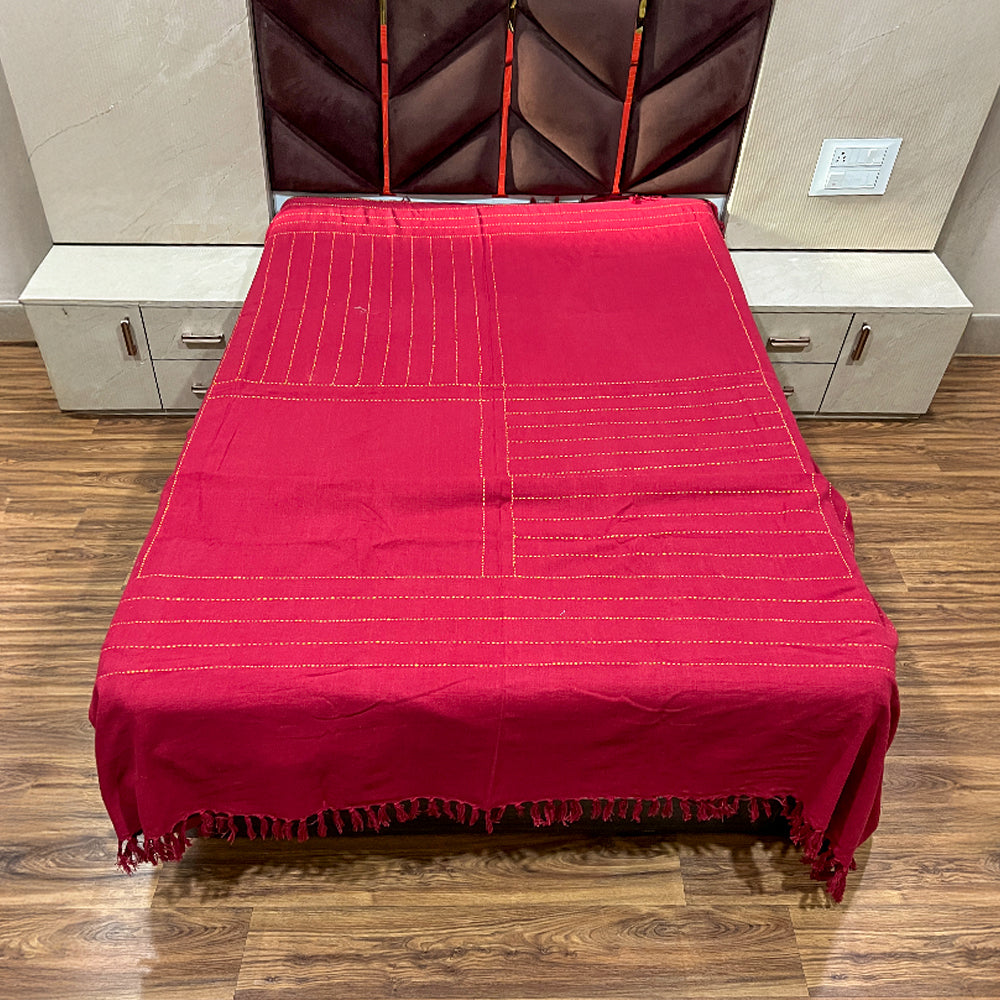 Handloom Harmony Double Bed Bedcover - Red