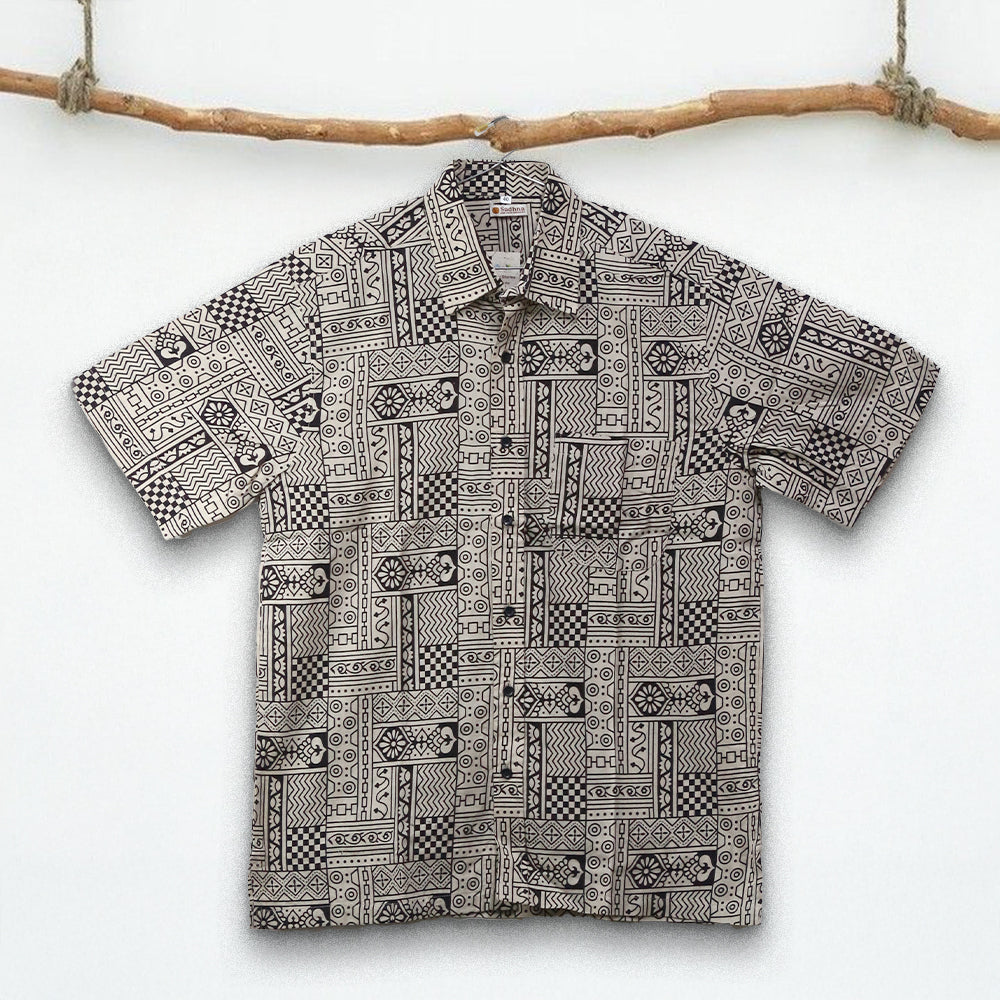 Ajrakh-Inspired Block Print Shirt – White Base with Striking Black Motifs