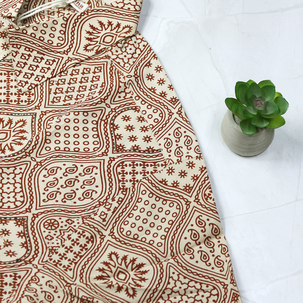 Ajrakh-Inspired Block Print Shirt - Beige
