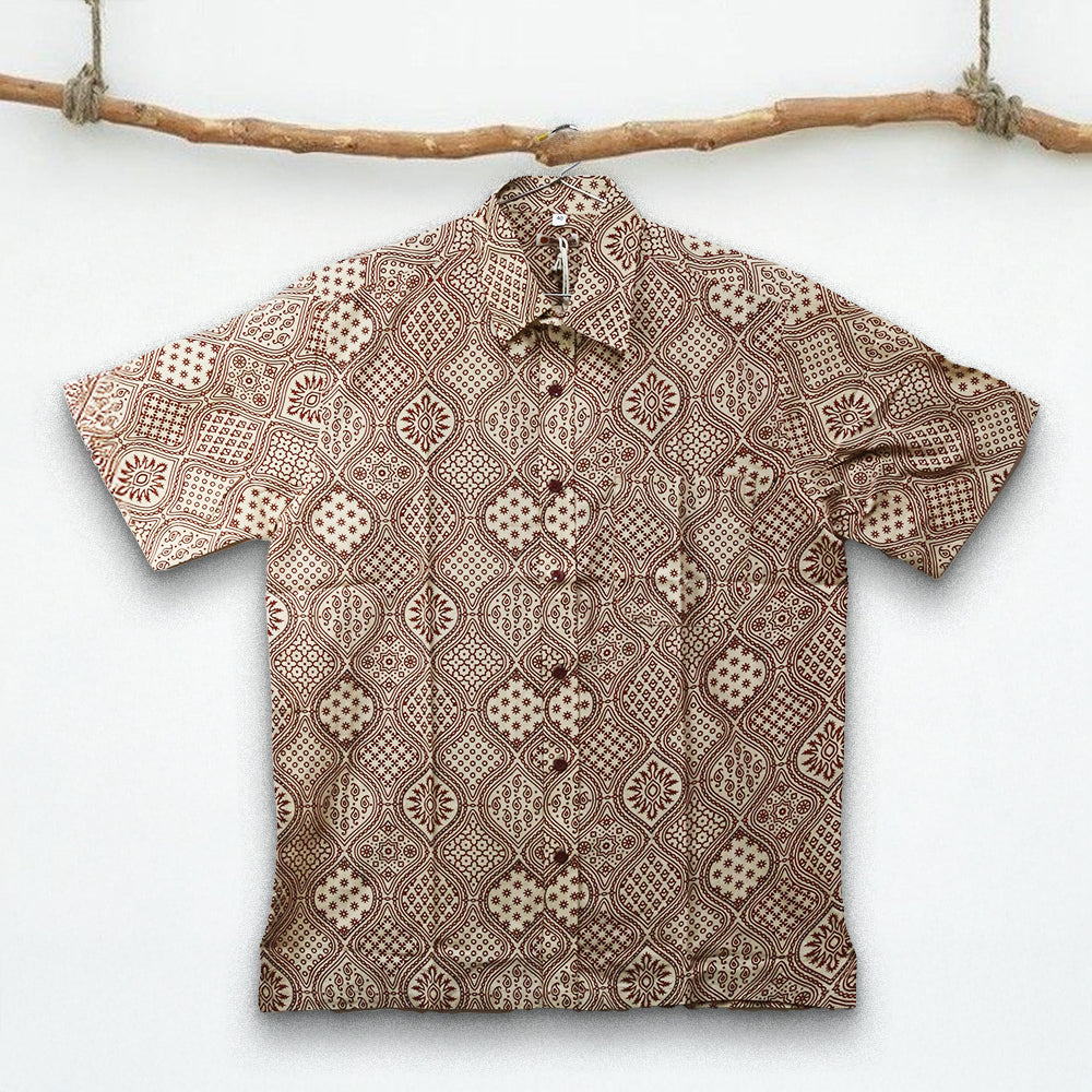 Ajrakh-Inspired Block Print Shirt - Beige