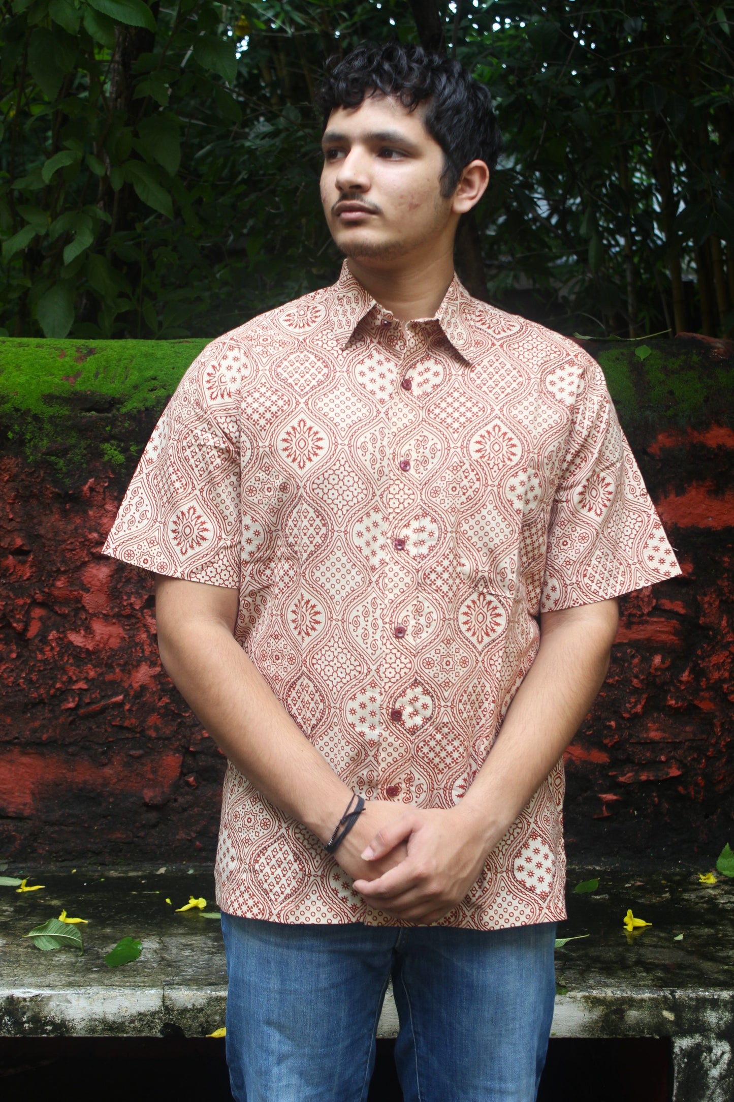 Ajrakh Style Block Printed Cotton Shirt - Red