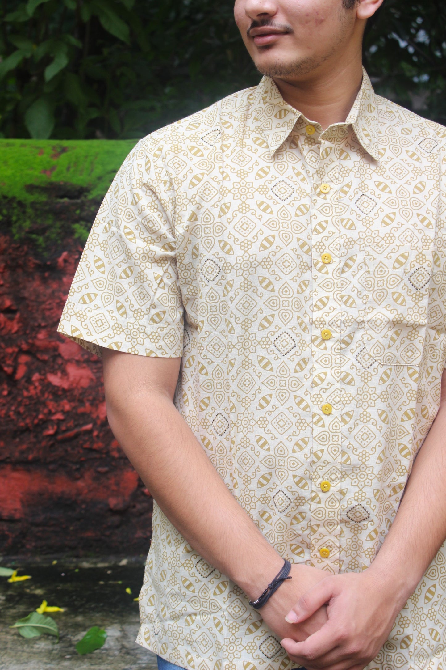 Ajrakh-Inspired Block Print Shirt - Cream