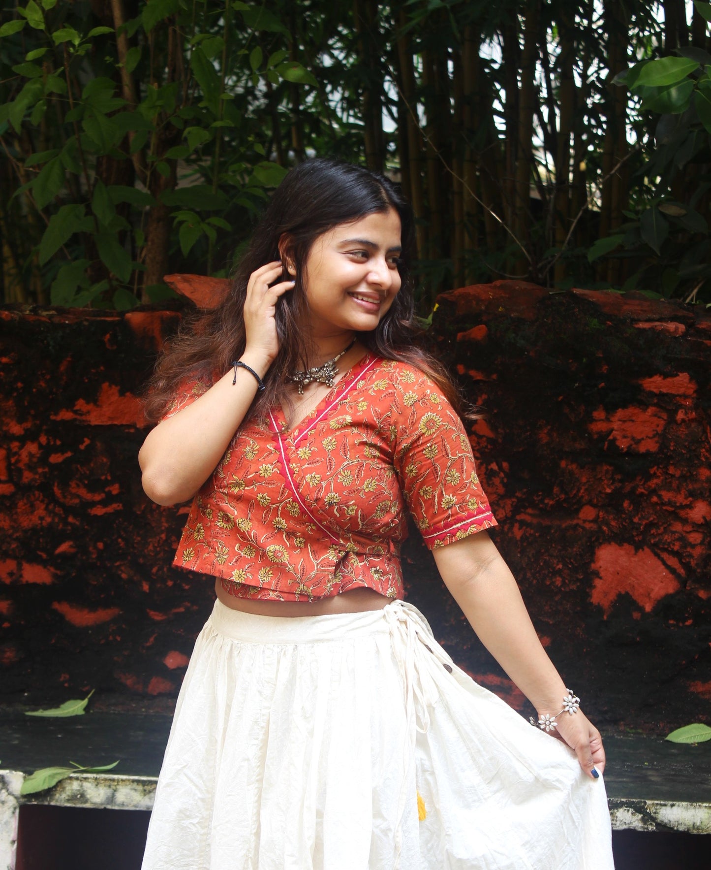 Wrap & Wear - Handcrafted, Block-Printed Wrap Blouse Cum Crop Top Multicolor