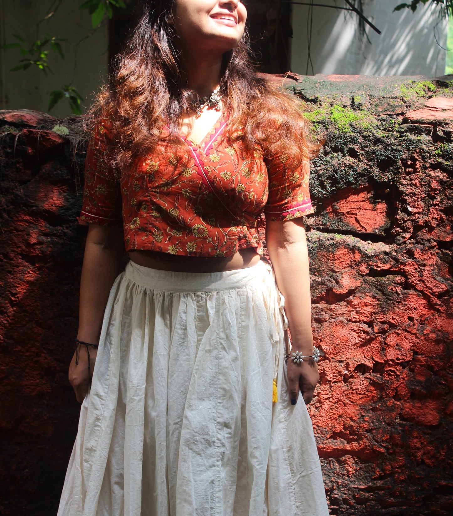 Wrap & Wear - Handcrafted, Block-Printed Wrap Blouse Cum Crop Top Multicolor