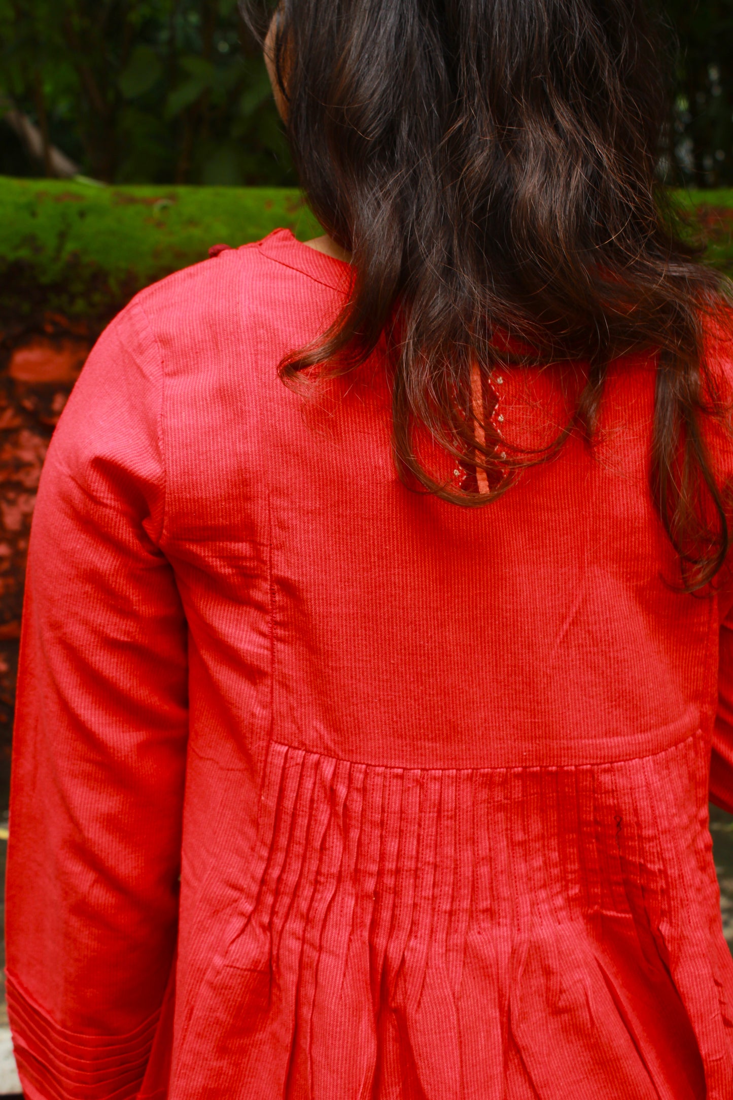 Graceful Threads Pintuck Appliqué Cotton Kurta - Orange