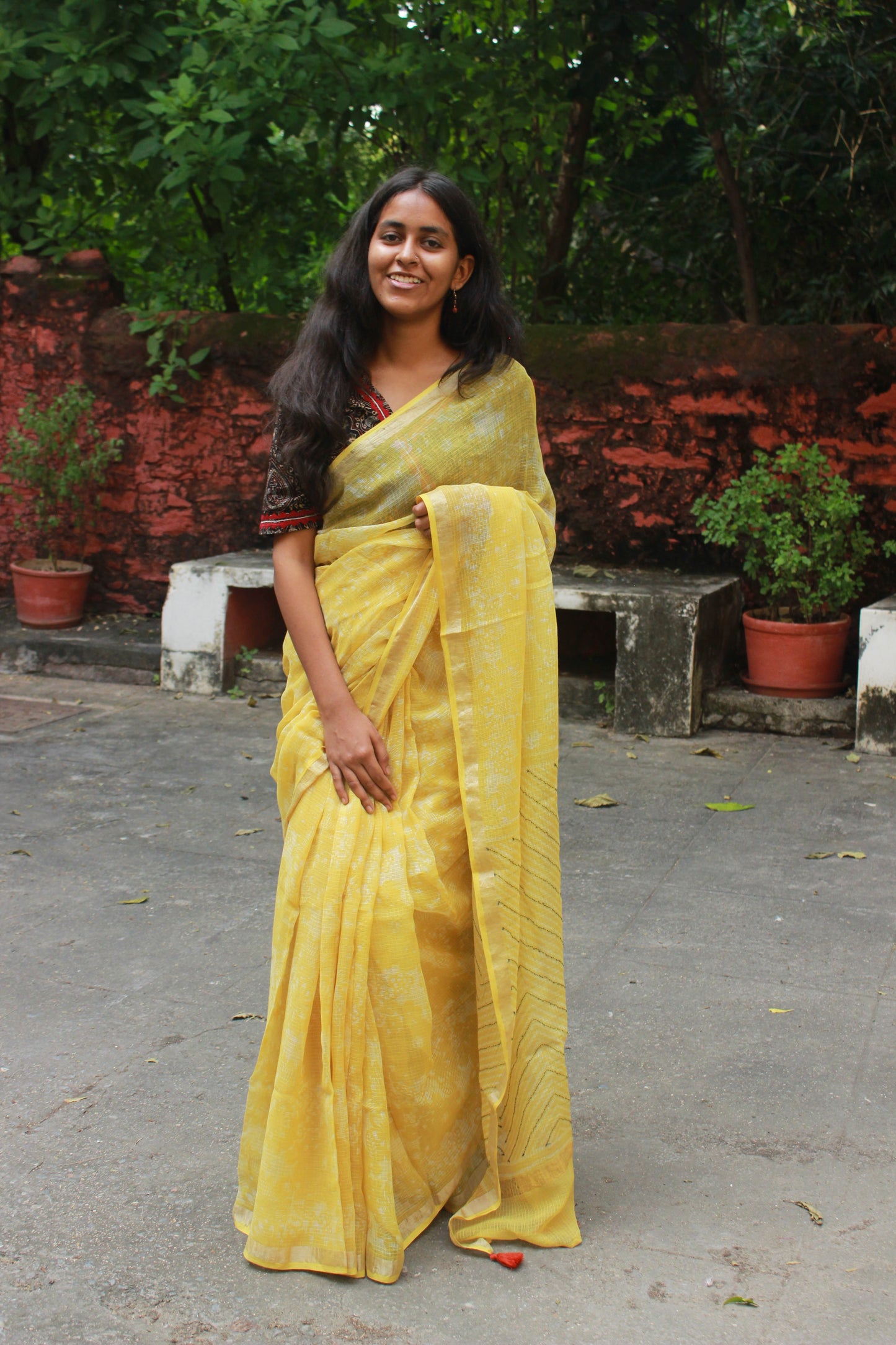Lemon-Yellow Kota Doriya Saree