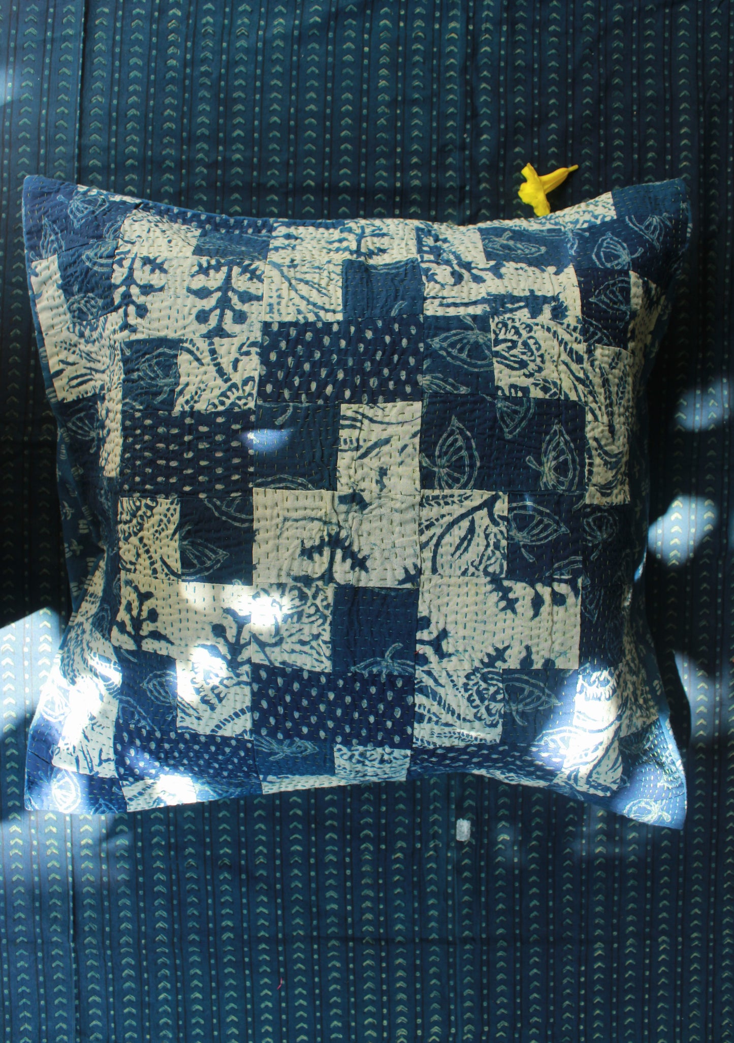 Indigo Meadow Cotton Cushion Cover