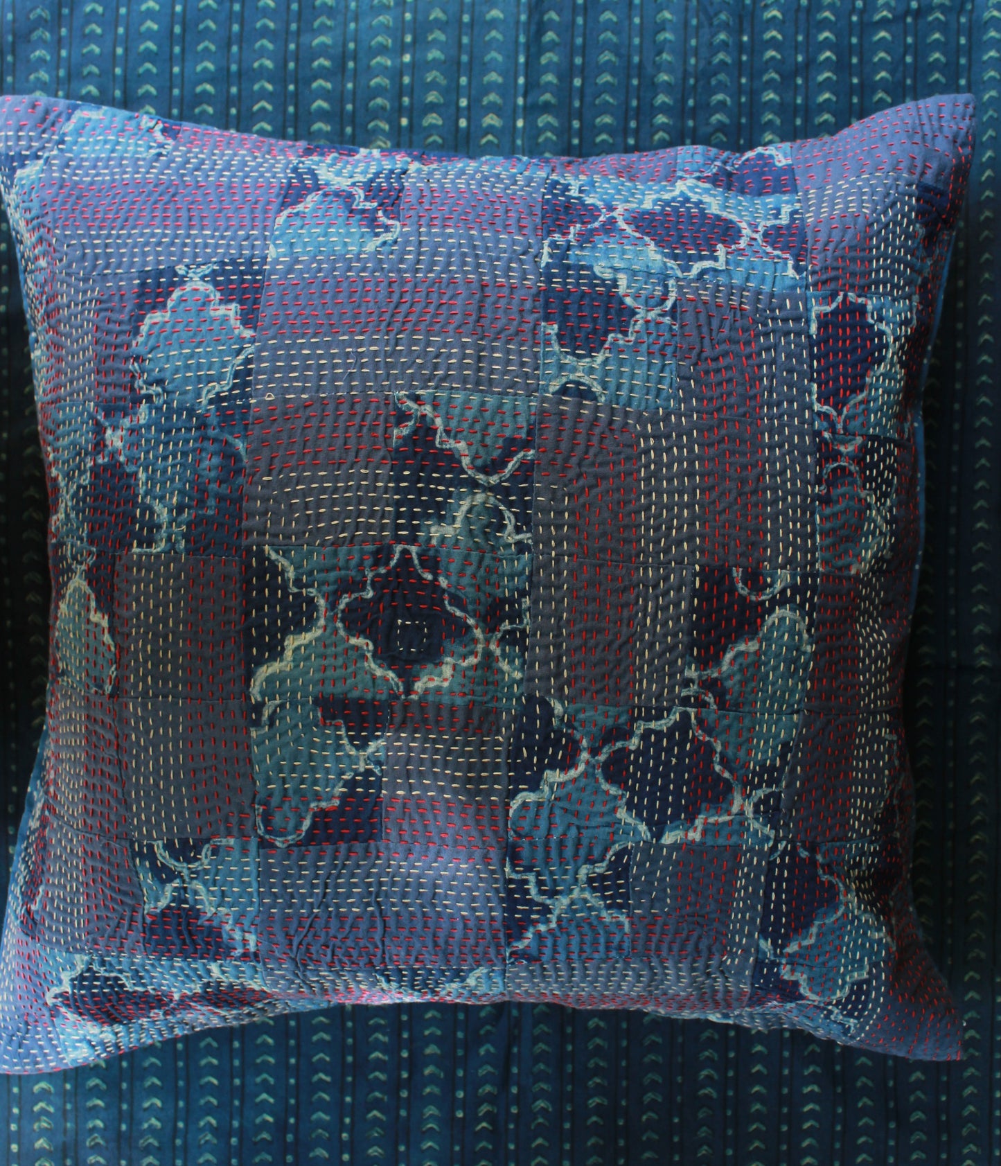 Threaded Indigo Cotton Cushion Cover