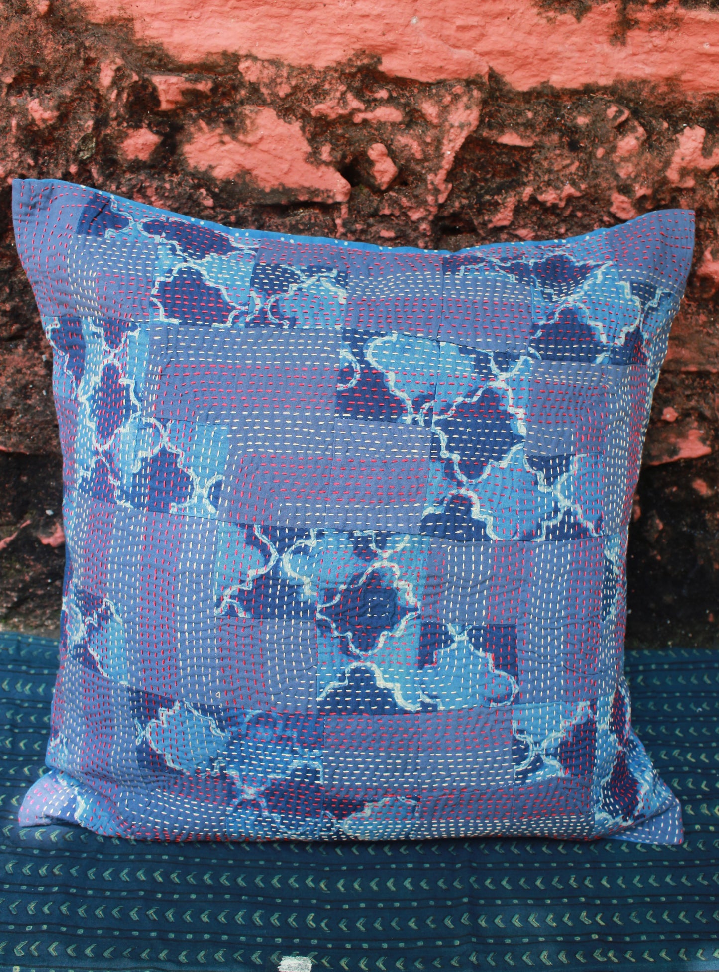 Threaded Indigo Cotton Cushion Cover