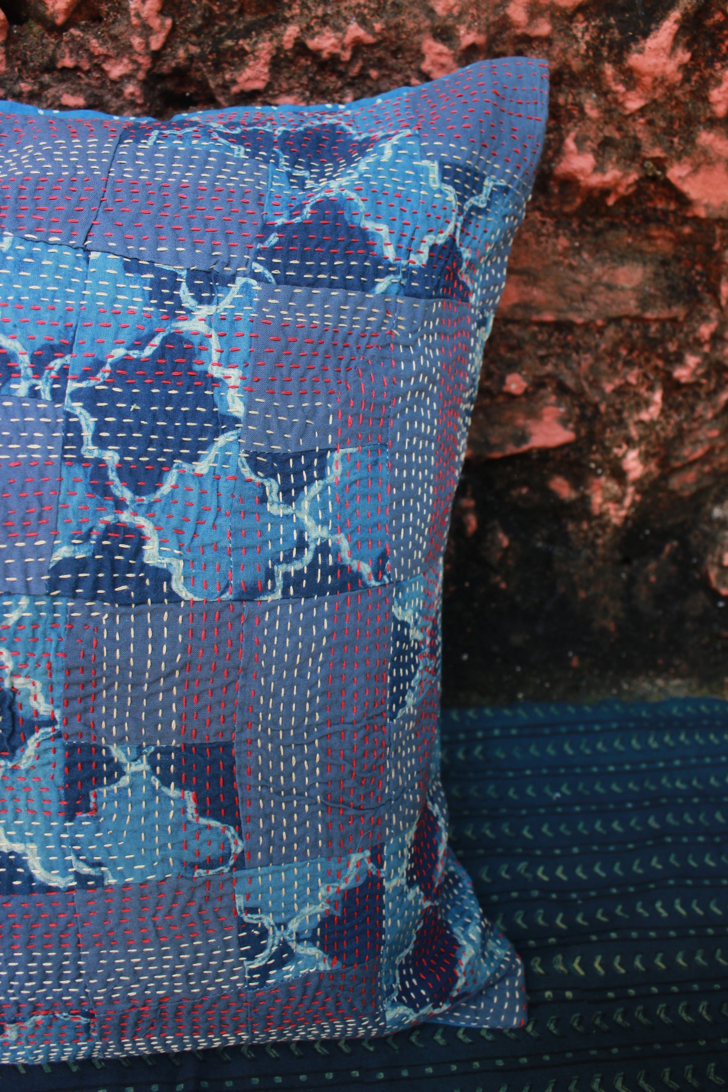 Threaded Indigo Cotton Cushion Cover