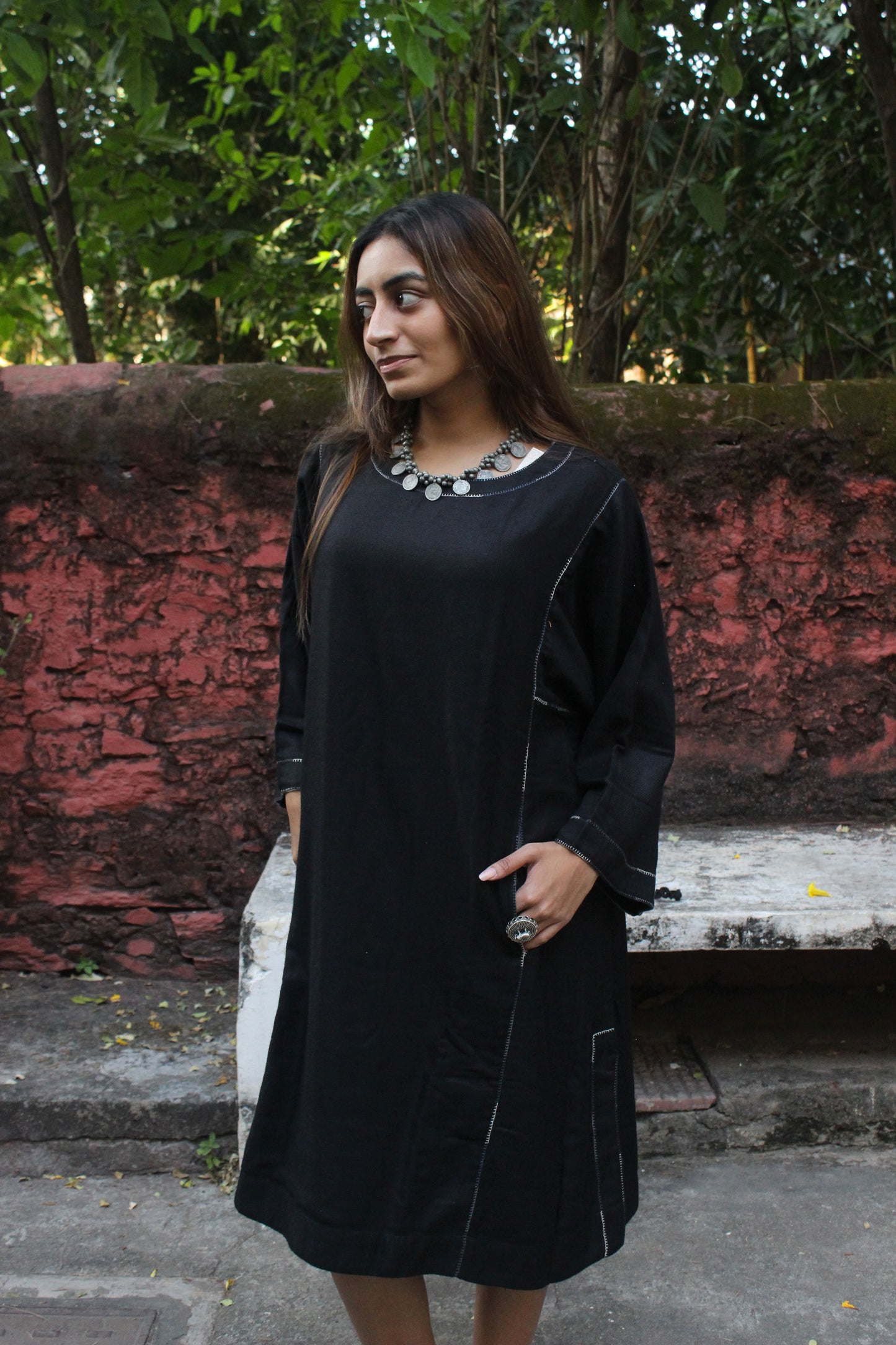 Stylish Black Bamboo Fabric Dress - Black