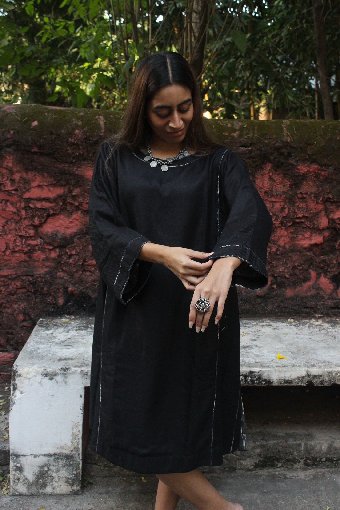Stylish Black Bamboo Fabric Dress - Black