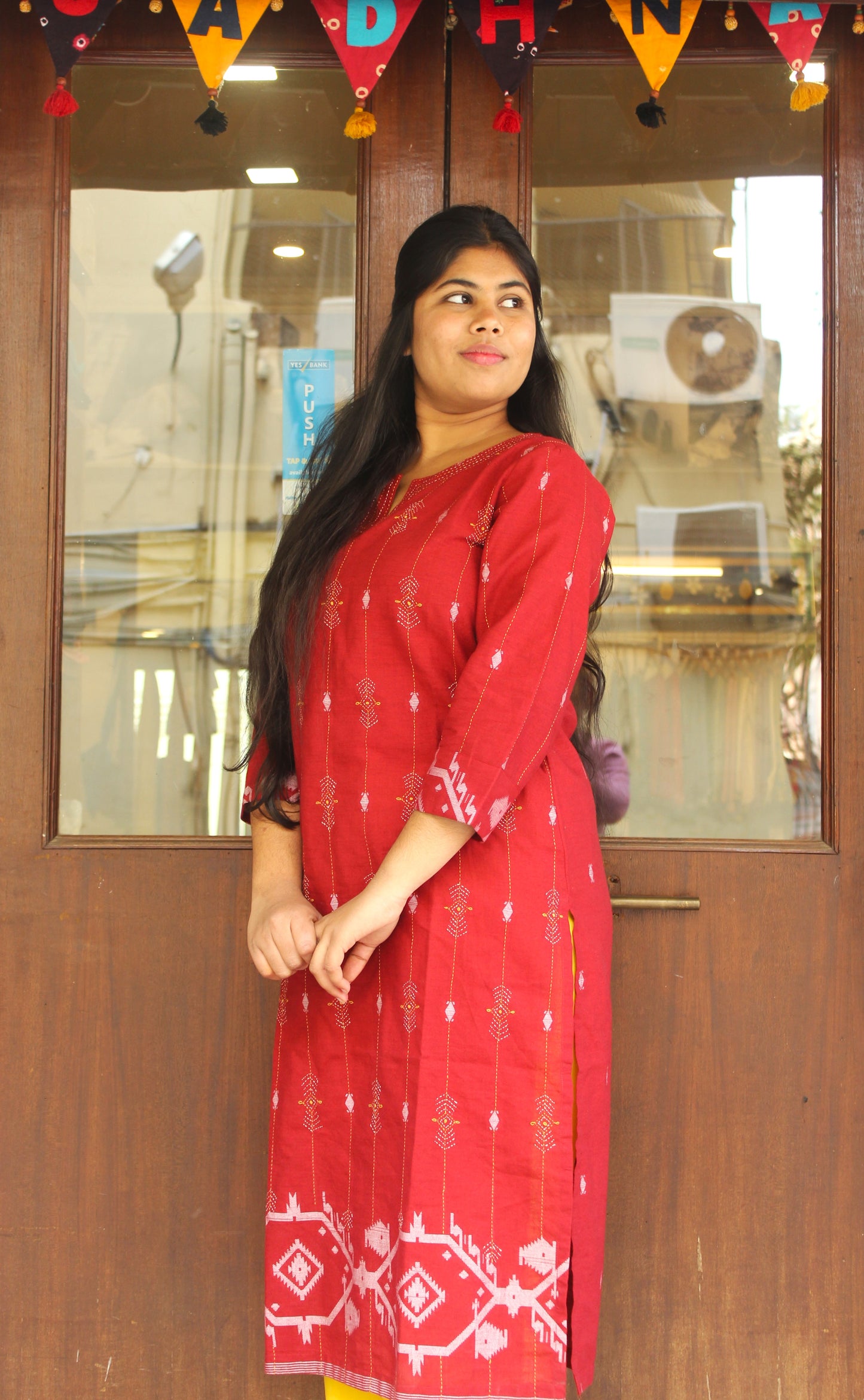 Maroon Jamdani Kurta