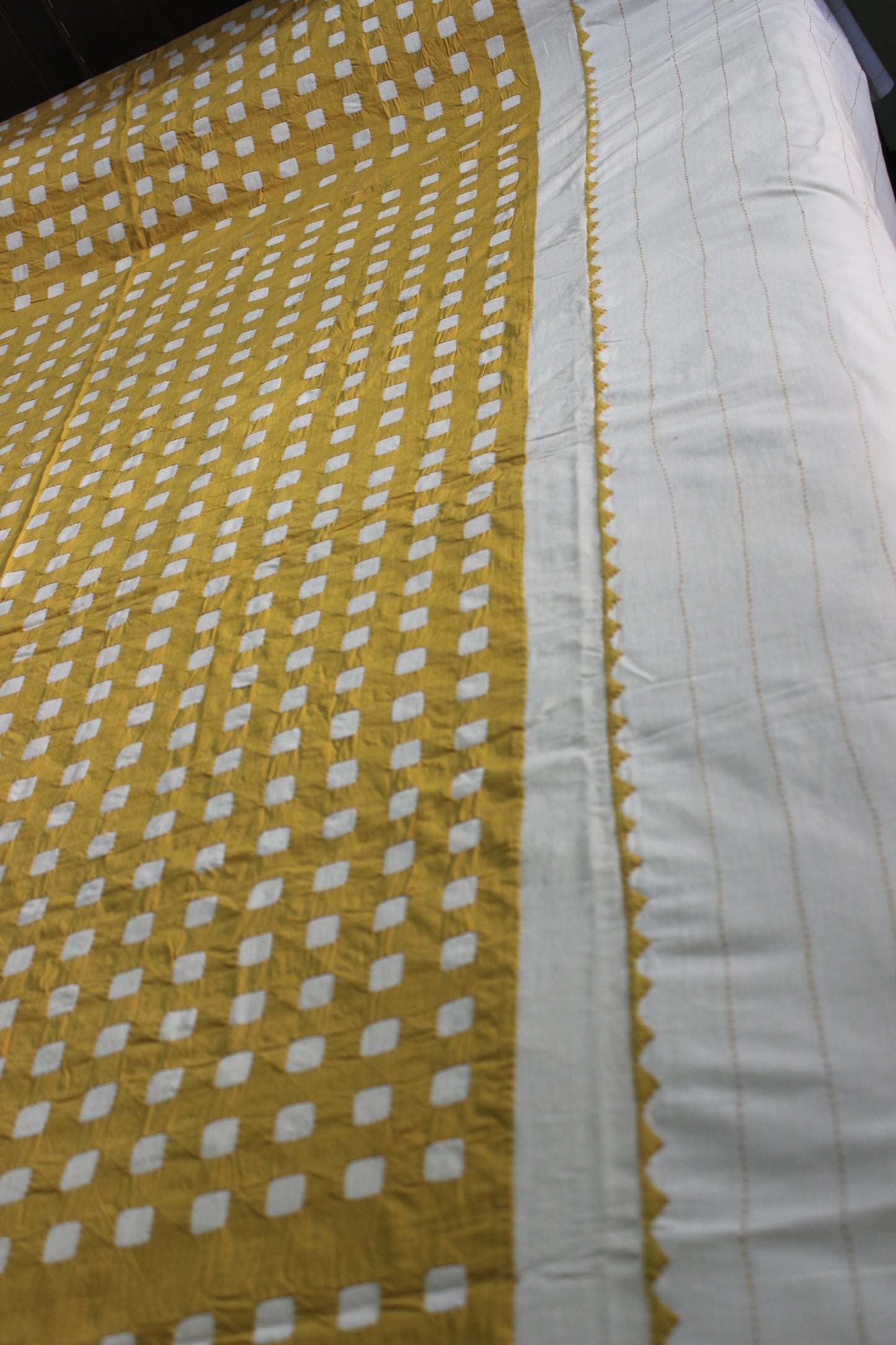 Square Pattern Applique Work Bedcover - Dark Yellow