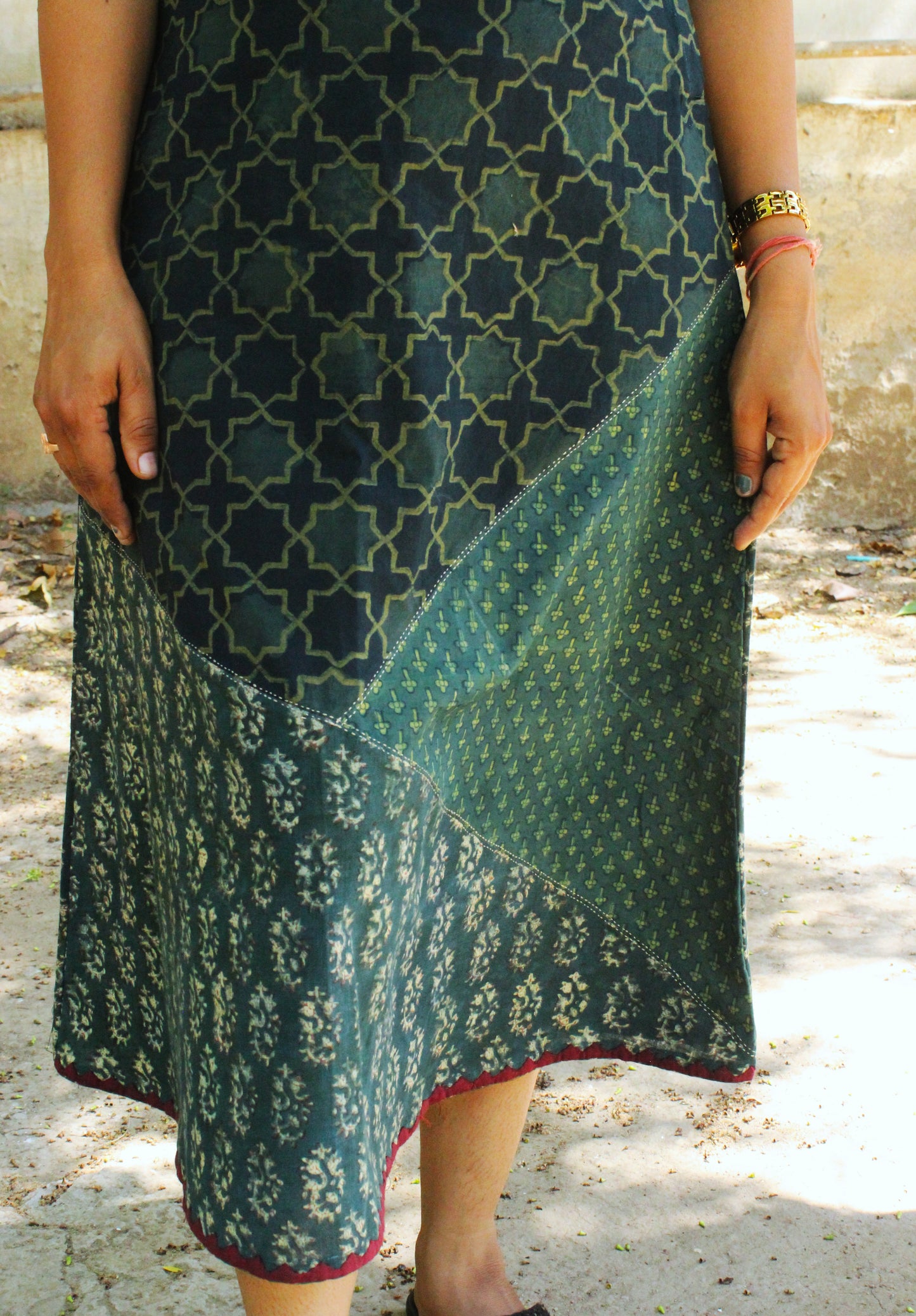 Cotton Block Printed A-Line Midi Skirt