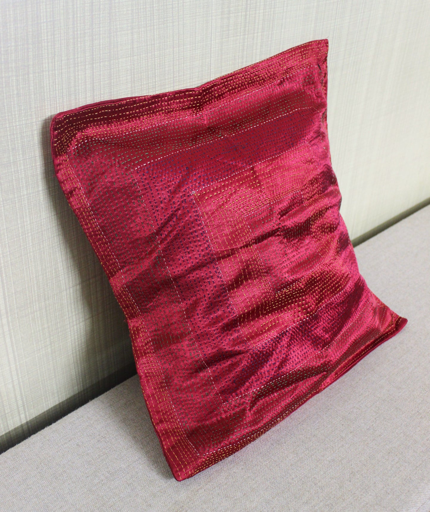 Tanka Work Silk Cushion Covers - Crimson Red