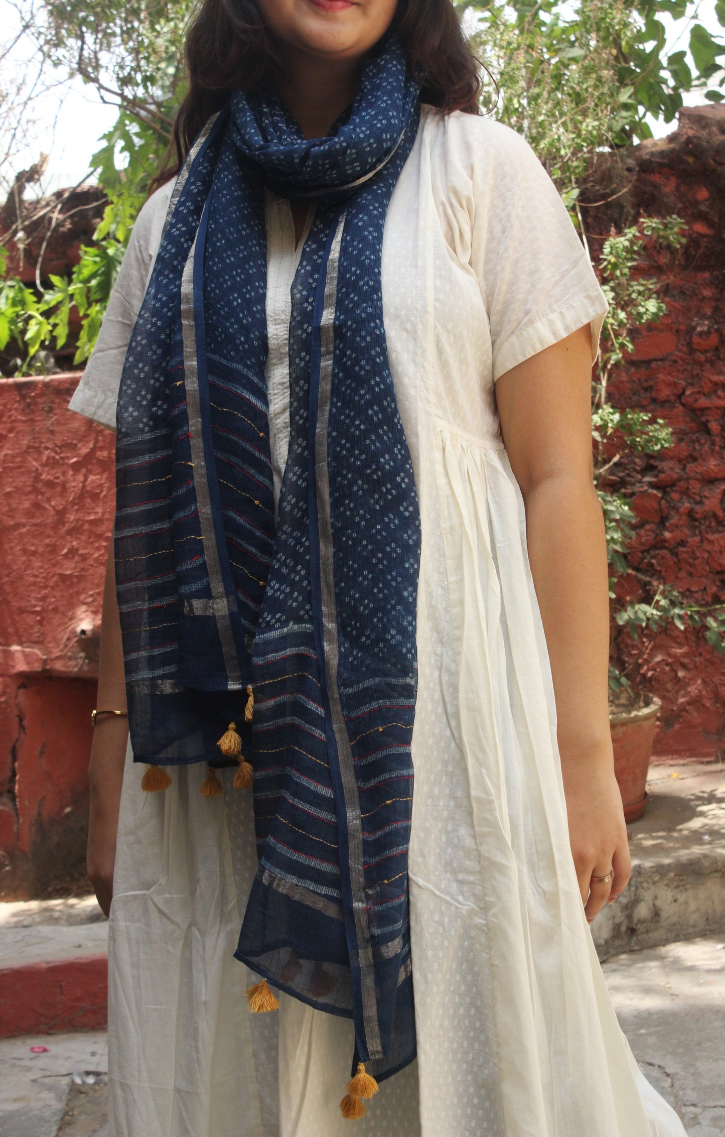 Blue muse -cotton Kota doriya with light gold zari border
