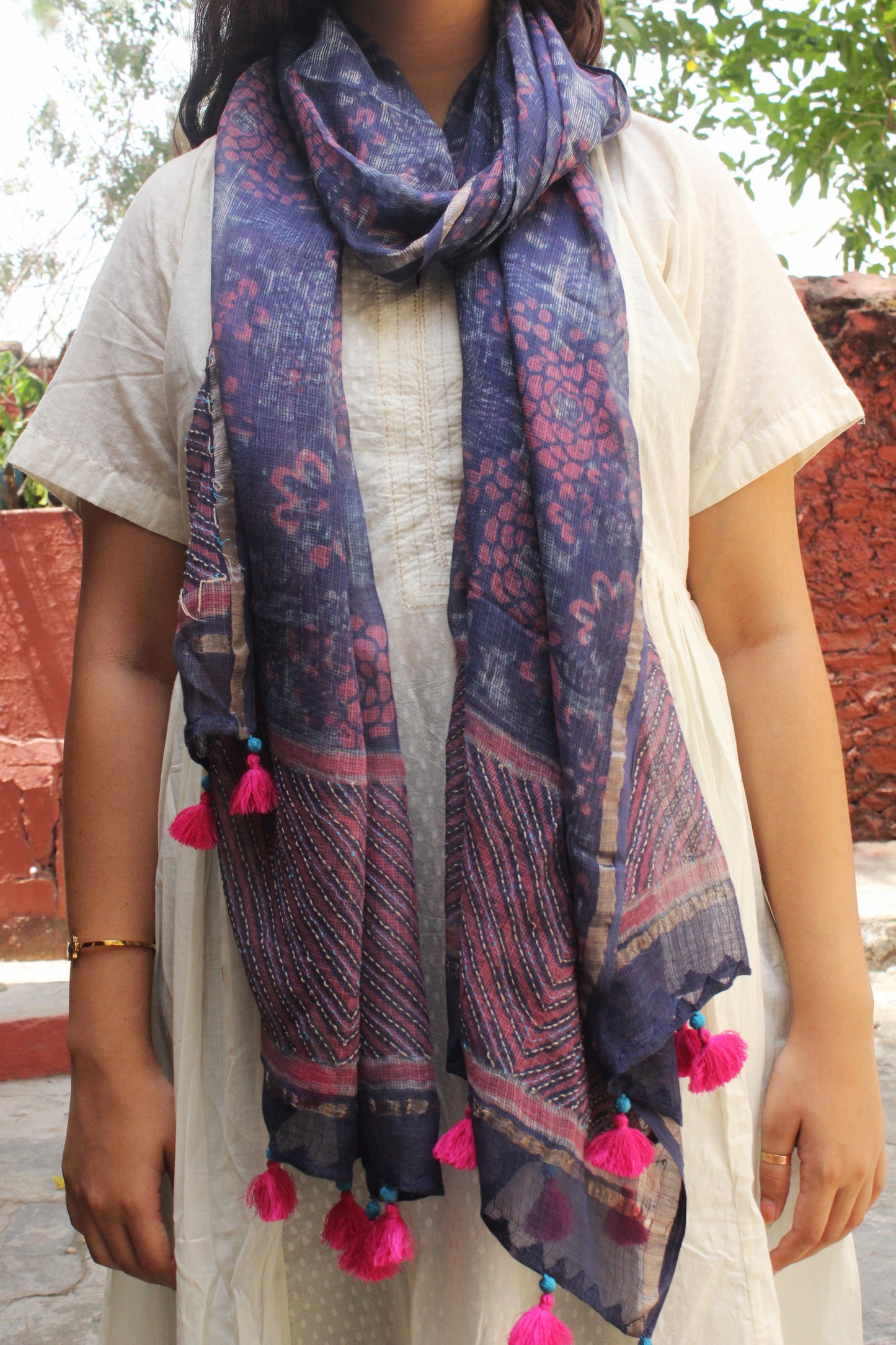 Indigo Floral Cotton Kota Doriya Dupatta