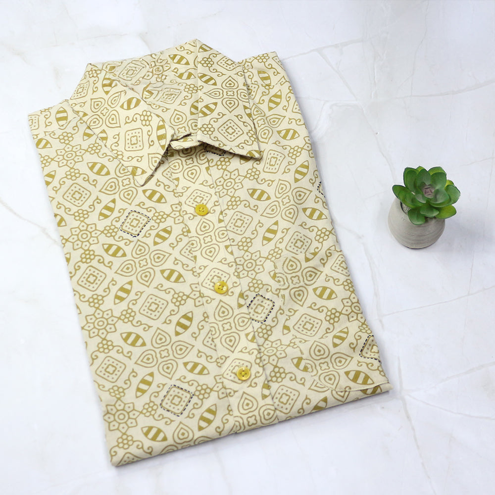 Ajrakh-Inspired Block Print Shirt - Cream