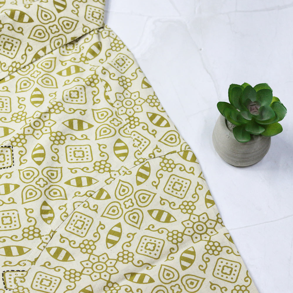 Ajrakh-Inspired Block Print Shirt - Cream