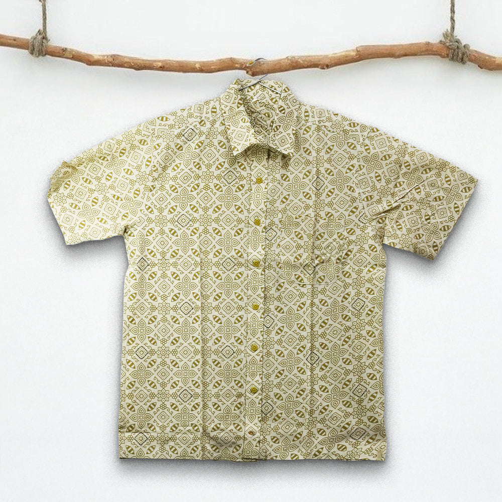 Ajrakh-Inspired Block Print Shirt - Cream