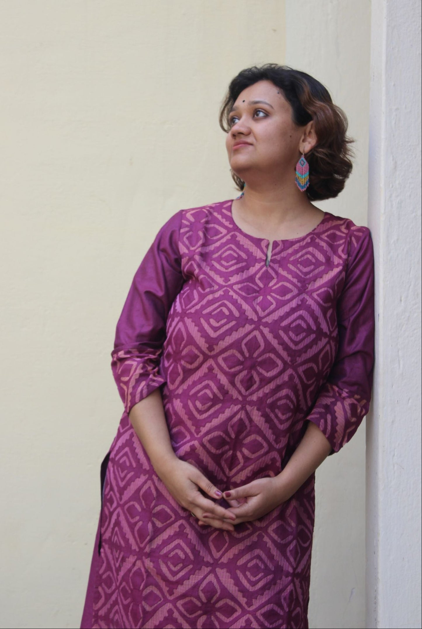 Deep Purple Viscose Silk Kurta with Cutwork Design