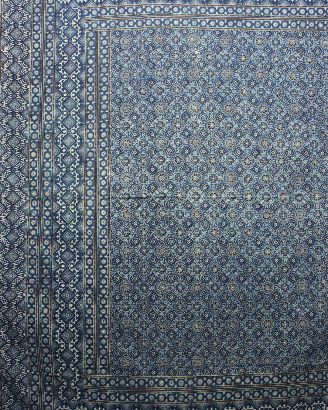Handcrafted Ajrakh Print Double Bedcover - Blue