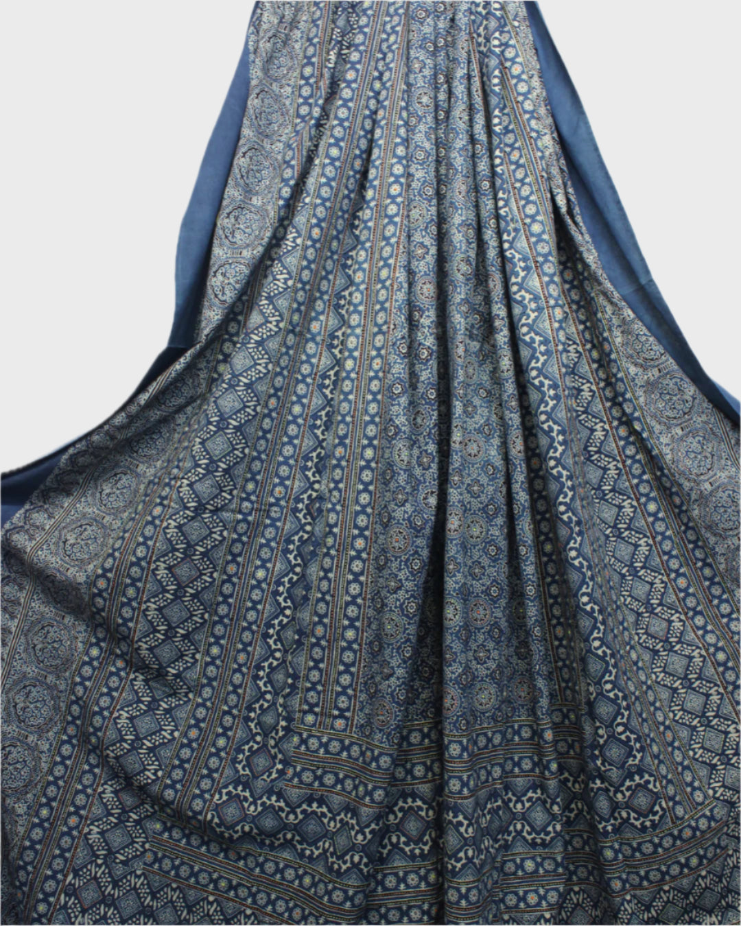Handcrafted Ajrakh Print Double Bedcover - Blue