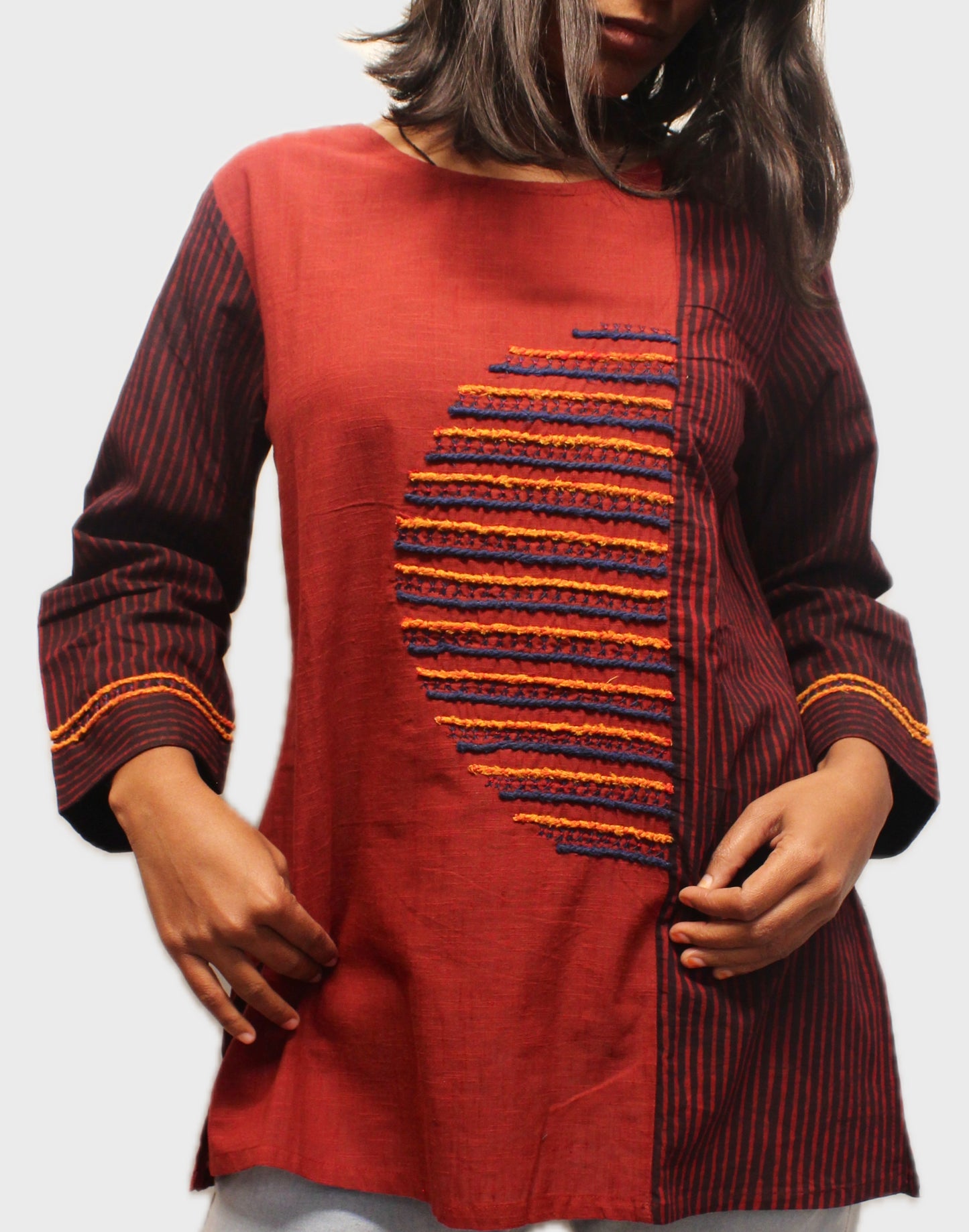Sunrise Elegance Cotton Top - Maroon