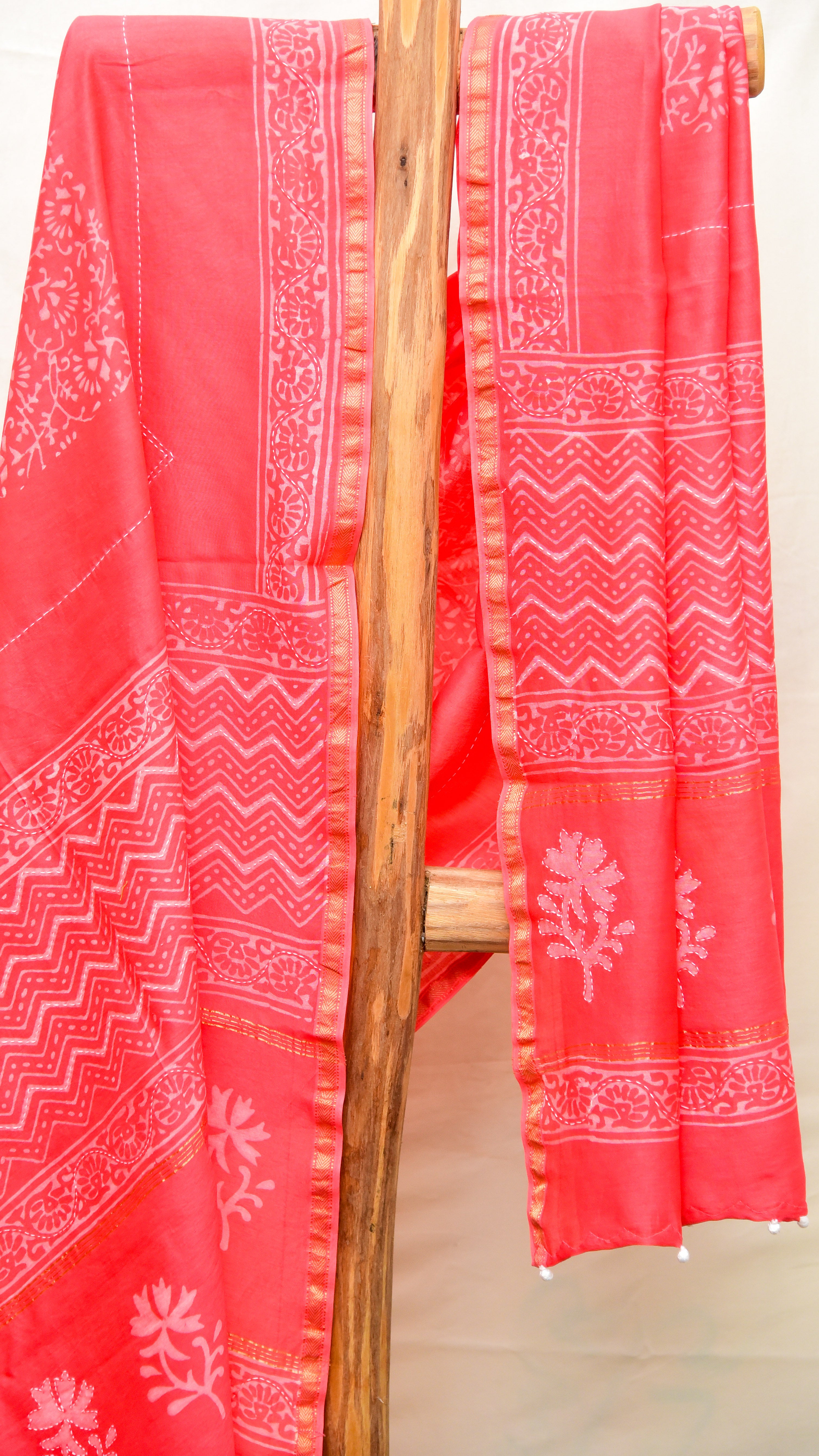 Silk Tanka Embroidery Dupatta with Zari Border