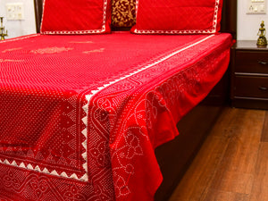 Red Hand Block Print Bedsheet with Pillow Covers