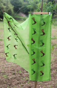 Green Embroidered  Kota Doria Silk Dupatta
