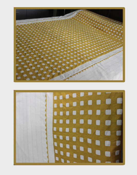 Square Pattern Applique Work Bedcover - Dark Yellow