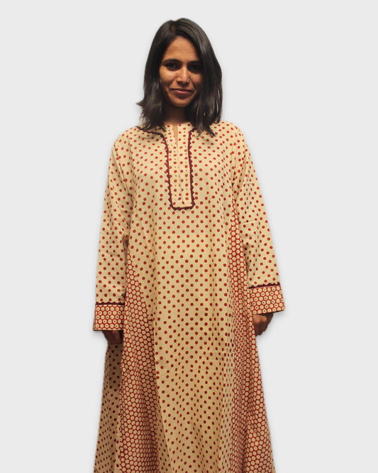 Red Polka Dot Design Cotton Kurta