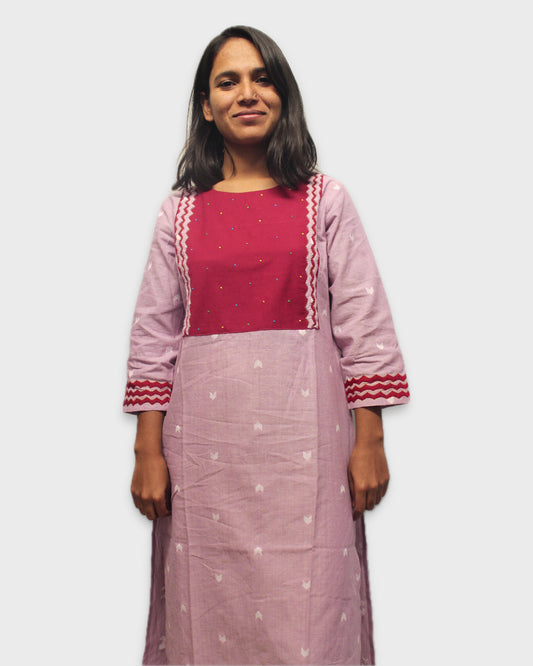 Applique Kurta Cotton - Pink