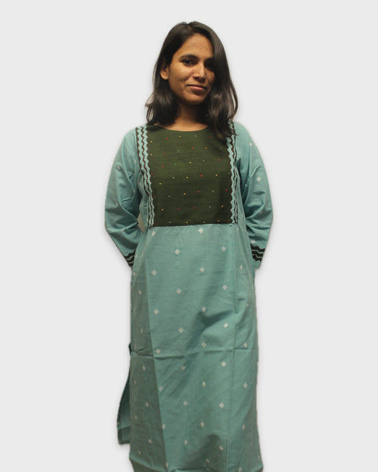 Applique Kurta Cotton - Turquoise