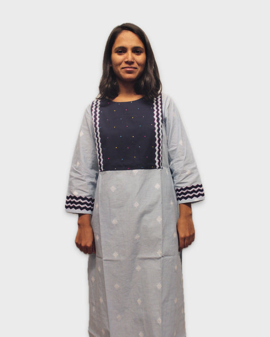 Applique Kurta Cotton - Light Blue