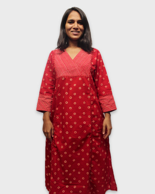 Block Printed Tanka Charm Kurta - Red