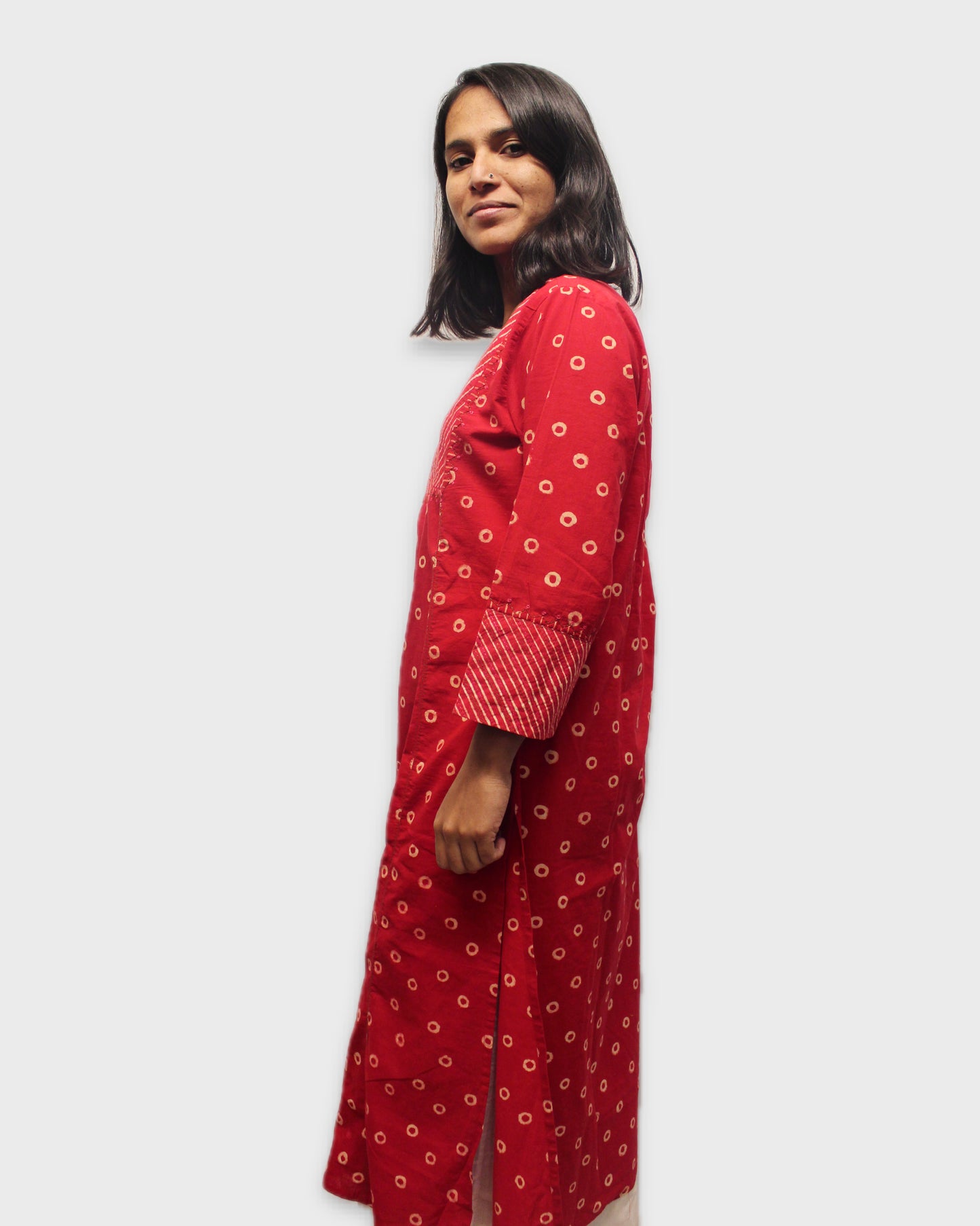 Block Printed Tanka Charm Kurta - Red