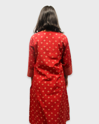 Block Printed Tanka Charm Kurta - Red