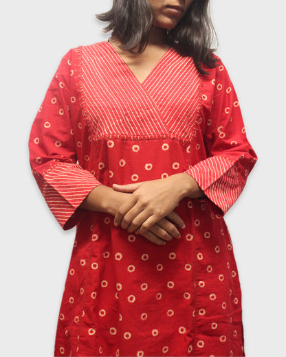 Block Printed Tanka Charm Kurta - Red