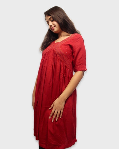 Luxe Silk Modal Kurta - Red