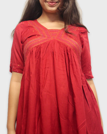 Luxe Silk Modal Kurta - Red