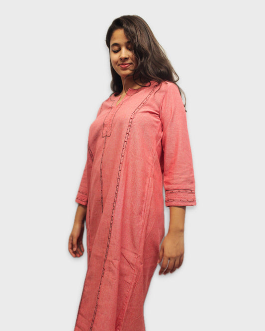 Tanka Chain Stitch Embroidery Kurta - Pink