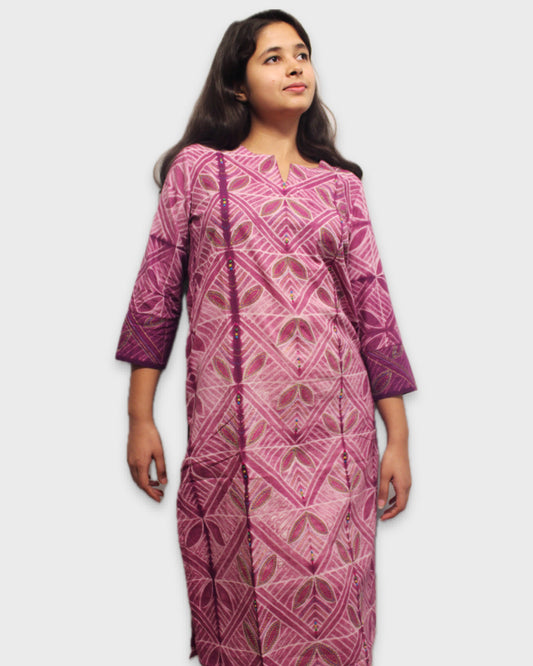 Cotton Shibori Kurta - Light Purple